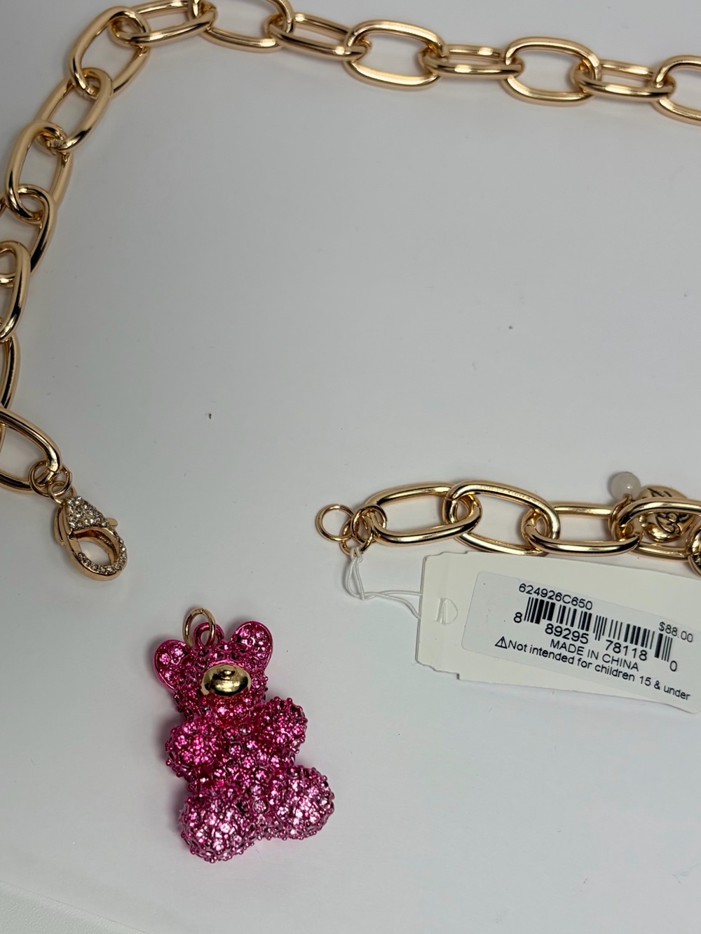 NWT ⚜️💖⚜️ Betsey Johnson Pink Crystal Teddy Bear Statement Necklace - Picture 12 of 13